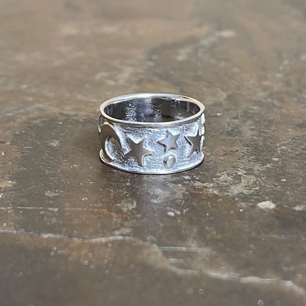 Super Cool Vintage 925 Sterling Silver Celestial Band Ring Sz 5.5 - Picture 4 of 10
